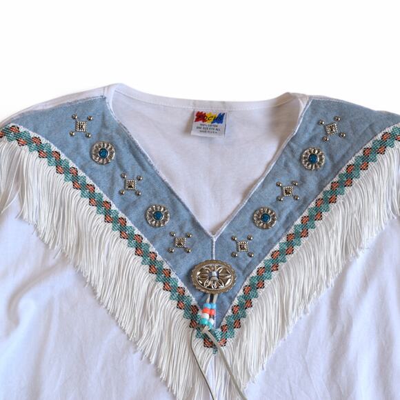 Vintage 80s Boho Southwestern Fringe Navajo Boxy Top - One Size Fits Most - Picture 2 of 7